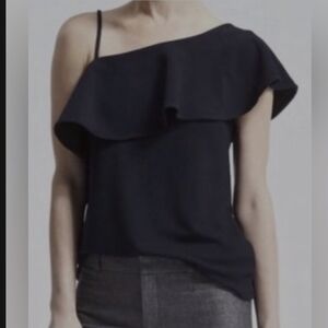 Banana Republic Black Asymmetrical Ruffle Blouse